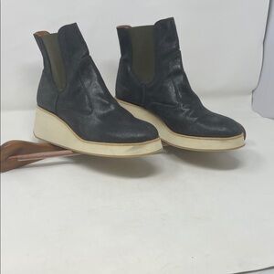 Chie Mihara Black Slip-On Leather Wedged Ankle Booties Size 8.5